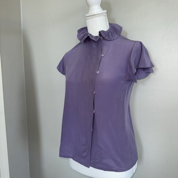 VTG Fenn Wright Mason Silk Woman’s Button Up Blouse Sz 1 Ruffle Collar Lilac - Picture 1 of 9